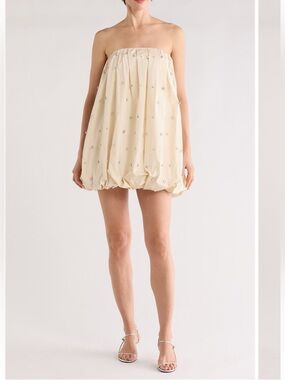 A.L.C. Holly Embellished Strapless Bubble-Hem Mini Dress In Cream
